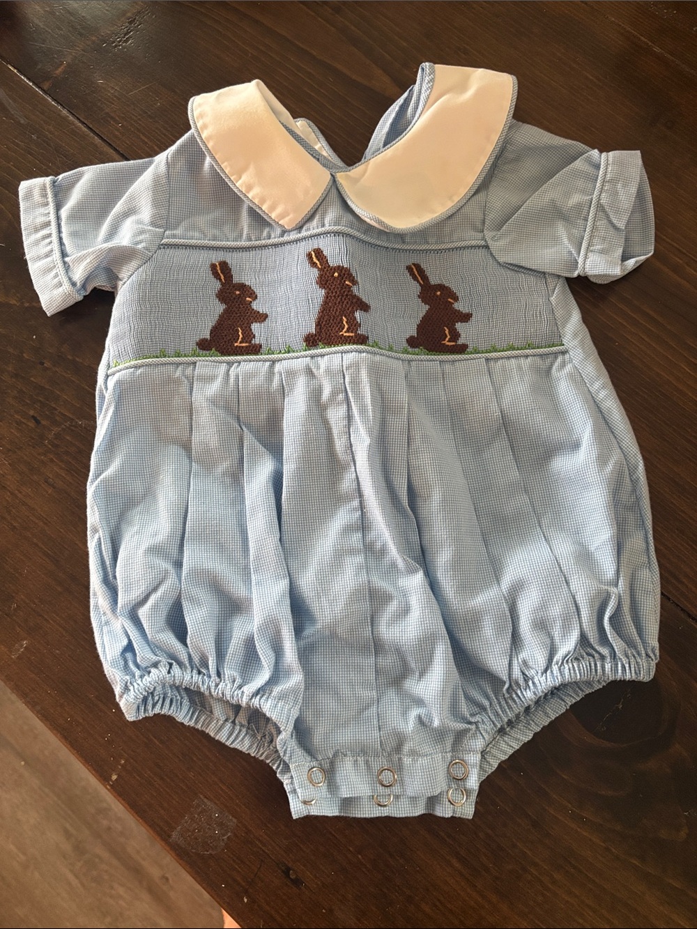 Remember Nguyen Light Blue Gingham Baby Button Romper